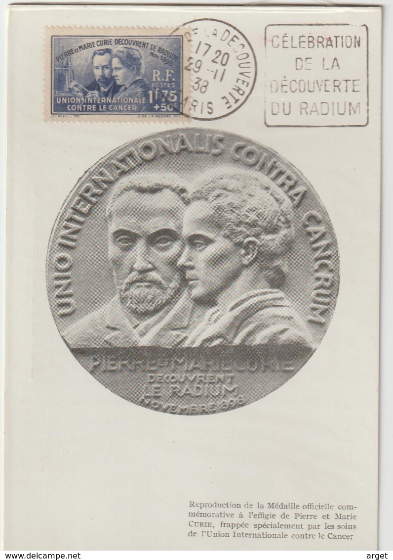 Carte-Maximum France N°Yvert 402, Pierre Et Marie Curie, Obl Daguin 1938 Découverte Du Radium - 1930-1939