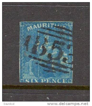 Q209.-. MAURITIUS / MAURICIO .- (1859) .- SCOTT  # 18.-  6 P . BLUE  - USED .-  CV $ 42.50  / 30.30  EUROS - Maurice (...-1967)