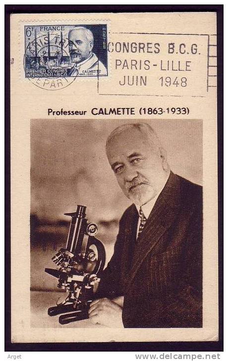 Carte-Maximum FRANCE N°Yvert 814 (Calmette) Obl Sp FLAMME 30.6.48 Paris - 1940-1949
