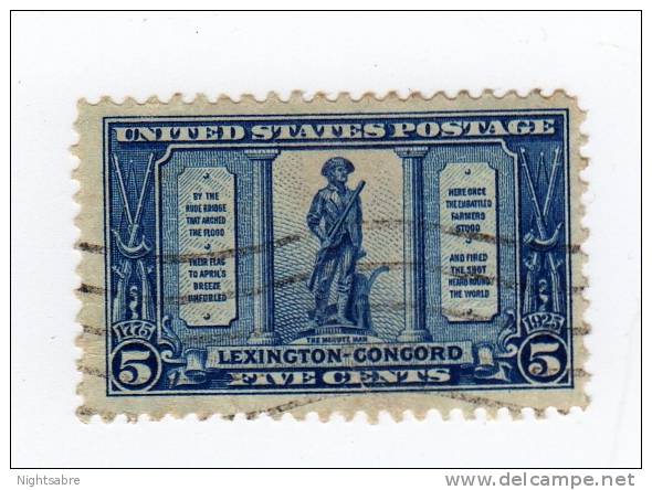 USA Postage Stamp - 1925 5c Blue Minuteman - Used (D221) - Oblitérés