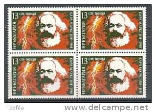 BULGARIA / BULGARIE - 1988 - 170 Ans. De La Naissance De Karl Marx - Bl De 4** - Karl Marx