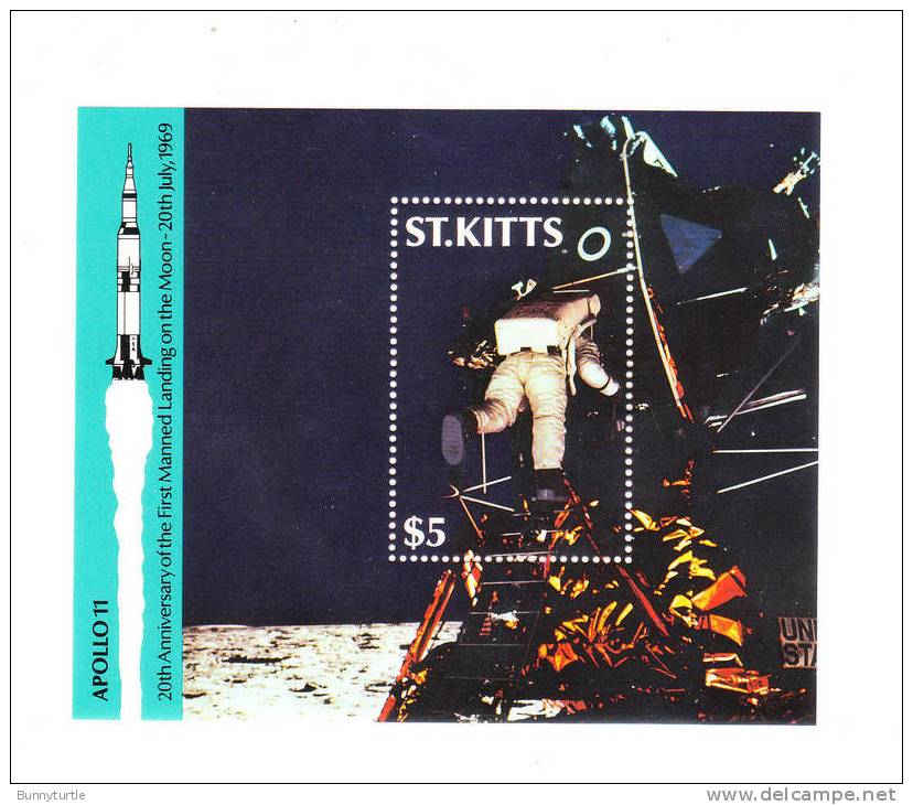 St Kitts 1989 Moon Landing Space Apollo 11 Mission S/S MNH - St.Kitts Und Nevis ( 1983-...)