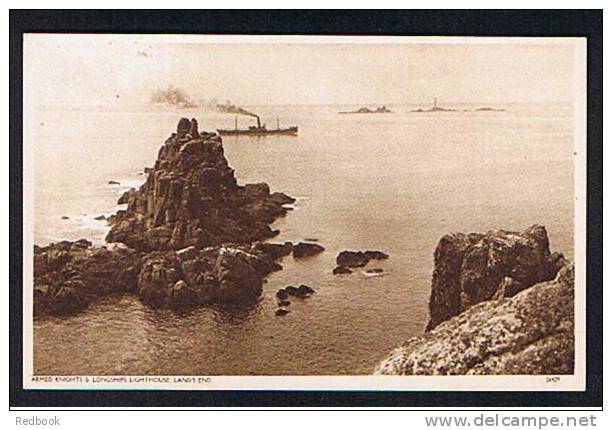 Postcard Steamship Passing Armed Knights & Longships Lighthouse Lands End Cornwall - Ref 439 - Land's End