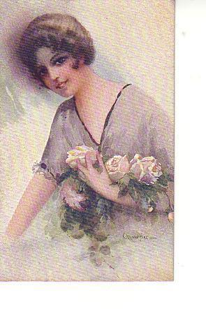 Cpa 1919   Jeune Femme Portant Des Roses Sign  Monestier - Monestier, C.