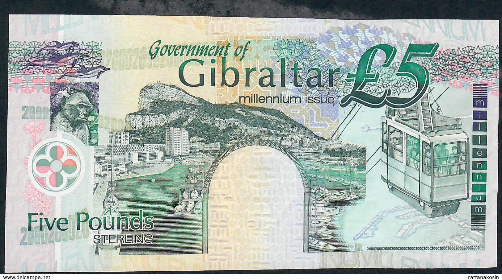 GIBRALTAR  P29  5  POUNDS 2000 * LOW NUMBER * UNC. - Gibraltar