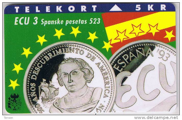 Denmark, TP 004A, ECU-Spain, Mint, Only 11000 Issued, Coins. - Denmark