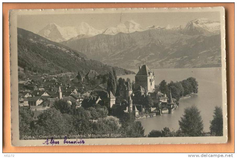 F697 Oberhofen Am Thuner See Mit Jungfrau, Mönch,Eiger. Cachet 1919 Vers Paris. Timbre Manque. - Oberhofen Am Thunersee