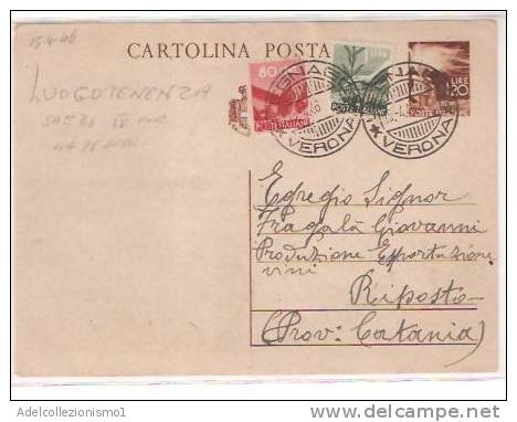 26683)intero Postale Con 1.20£+80c+1£ Democratiche Da Verona A Riposto Il 15-4-1946 - Marcophilie