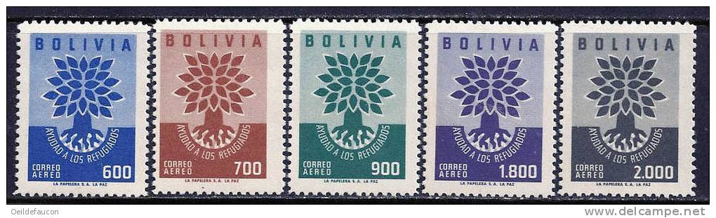 BOLIVIE  - Yvert - PA 189/93**- ( Gomme Jaunie Sur La Moitié Des Timbres ) - Cote 5,50 € - Vluchtelingen