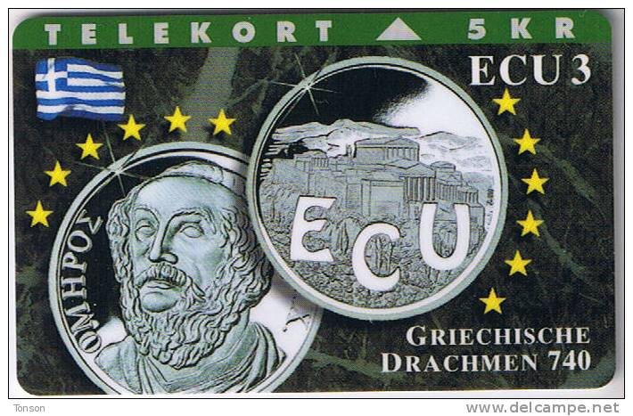 Denmark, TP 048A, ECU-Greece, Mint, Only 2000 Issued, Coins. - Dänemark