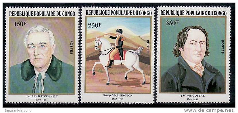 Congo Sc636-8 Franklin Roosevelt, Washington, Goethe - Napoléon