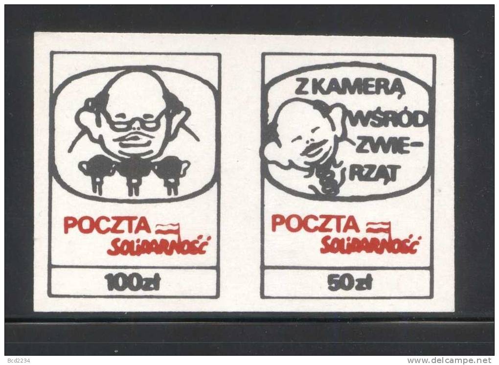 POLAND SOLIDARITY (POCZTA SOLIDARNOSC) 1986 FILMING COMMUNIST ANIMALS SE-TENANT PAIR SATIRE TV FILM (SOLID0822/1379) - Solidarnosc Labels