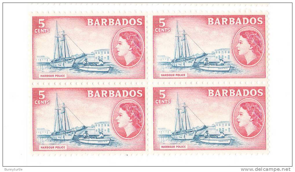 Barbados 1953-57 QE Harbour Police 5c Blk Of 4 MNH - Barbados (1966-...)