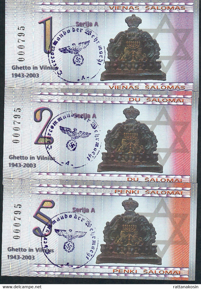 LITUANIE NLP 1,2,5,20,50,100 SALOMU 2002.02.02 ALL  Low Numbers  SERIE 000795  VILNIUS GHETTO - Lituania