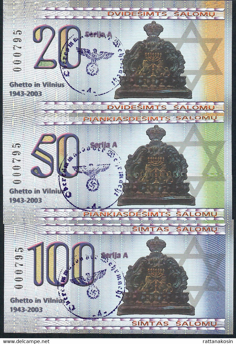 LITUANIE NLP 1,2,5,20,50,100 SALOMU 2002.02.02 ALL  Low Numbers  SERIE 000795  VILNIUS GHETTO - Lituania