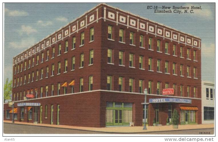 Elizabeth City North Carolina, New Southern Hotel On 1940s Vintage Curteich Linen Postcard - Other & Unclassified