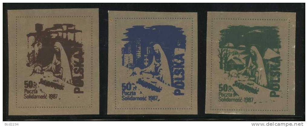 POLAND SOLIDARITY (POCZTA SOLIDARNOSC) RARE CHRISTMAS 1987 SET OF 3 STAMPS Madonna Jesus Mary Xmas - Vignettes Solidarnosc