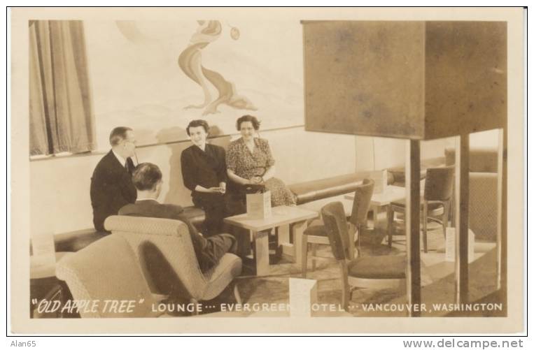 Vancouver Washington 'Old Apple Tree' Lounge Interior View, Evergreen Hotel, On Real Photo Postcard - Vancouver