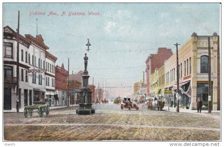 Yakima WA Early Street Scene Autos, Wagon, On C1910s Vintage Postcard - Andere & Zonder Classificatie