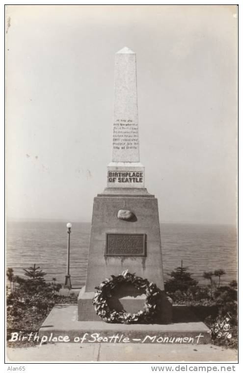 Birthplace Of Seattle Monument, Alki Beach West Seattle On C1940sVintage Real Photo Postcard - Seattle