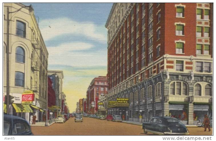 Spague Ave & Hotel Davenport, Spokane WA On1940s Vintage Curteich Linen Postcard - Spokane