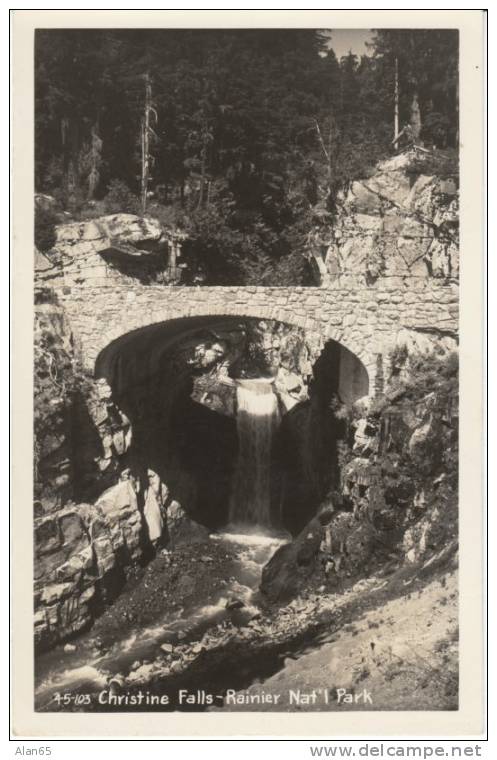 Christine Falls, Mt. Rainier National Park On C1930s/40s Vintage Real Photo Postcard, Bridge - Andere & Zonder Classificatie