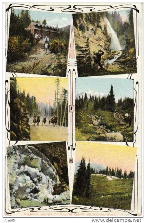 Longmire WA, Mt. Rainier Multi-view With Longmire Postmark Cancel 1909 On Antique Postcard - Parques Nacionales USA