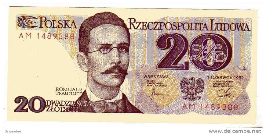 BILLET POLOGNE - P.149a - 1982 - 20 ZLOTYCH - ROMUALD TRAUGUTT - Pologne