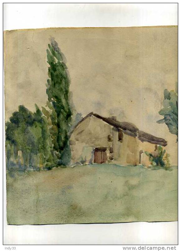 -VUE D´UNE MAISON A LA CAMPAGNE . AQUARELLE SIGNEE L. NOGUE ET DATEE 50 - Aquarelles