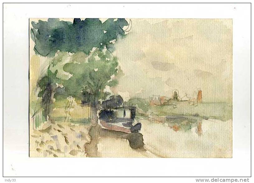 - BATEAU SUR UN CANAL . AQUARELLE NON SIGNEE - Aquarelles