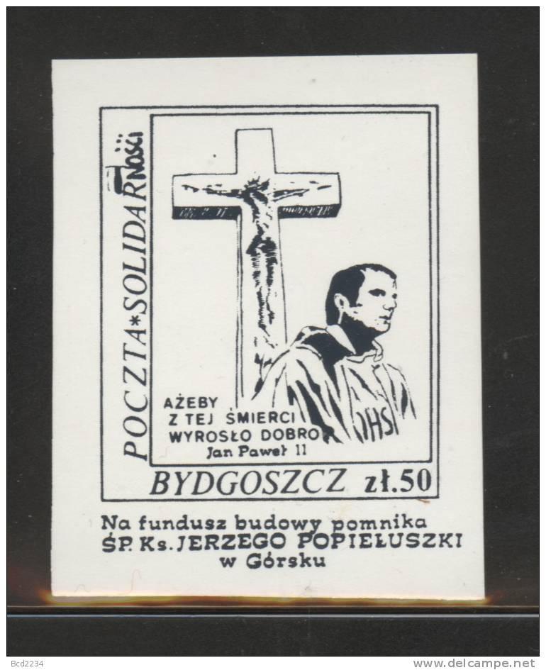 POLAND SOLIDARITY (POCZTA SOLIDARNOSC BYDGOSZCZ) POPIELUSZKO MONUMENT FUND RAISING RELIGION  (SOLID1218/0826) BLACK - Solidarnosc Labels