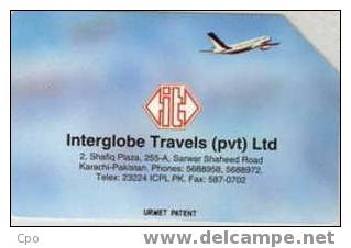 # PAKISTAN 10 Interglobe Travel (pvt) Ltd 100 Urmet  -avion,plane- Tres Bon Etat - Pakistan