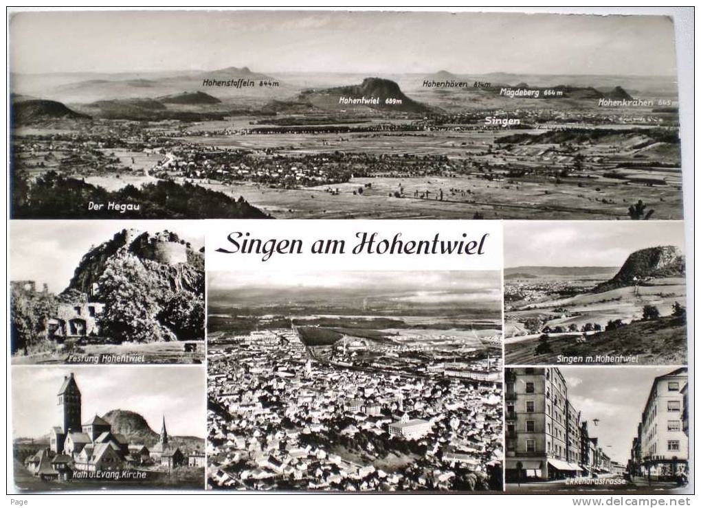 Singen,6-Bild-Karte,Kath. U. Evang.Kirche,Ekkehardsstraße,Hegau-Ansicht,Ortsansicht, - Singen A. Hohentwiel