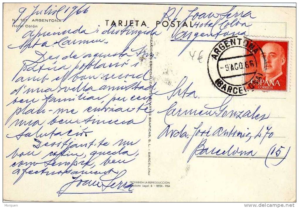 Postal ARGENTONA (Barcelona) 1966 - Storia Postale