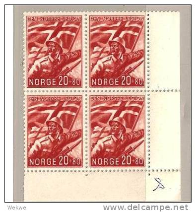 Nor Mi.Nr.236/ Norwegen,  Norske Legion 1941, 4-er Block  Mit Eckrand ** - Nuovi