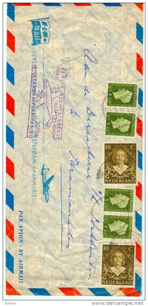 Familles Royales - Pays Bas  -  1 Er Vol De 1949  -  Amsterdam - Paramaribo - Posta Aerea