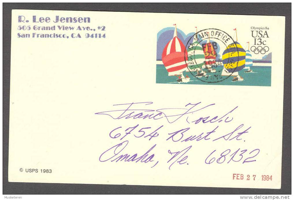 United States Postal Stationery Ganzsache Entier 1983 San Francisco Main Office Olympics ´84 Sailing Ships - 1981-00
