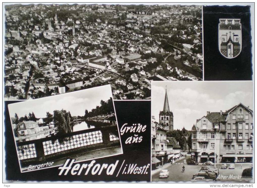 Herford,3-Bild-Karte,Alter Markt,Berger Tor,Teilansicht,Stadtwappen,1962 - Herford