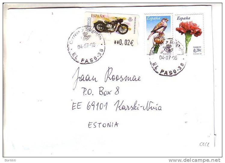 GOOD SPAIN Postal Cover To ESTONIA 2006 - Good Stamped: Motor Bycle; Flower; Bird - Covers & Documents