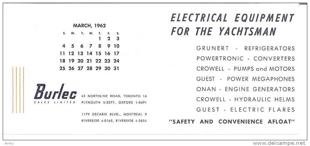 Burlec Sales Limited Electrical Equipment For The Yachtsman Toronto, Montreal 9in X 41in 23cm X 10cm - Electricity & Gas