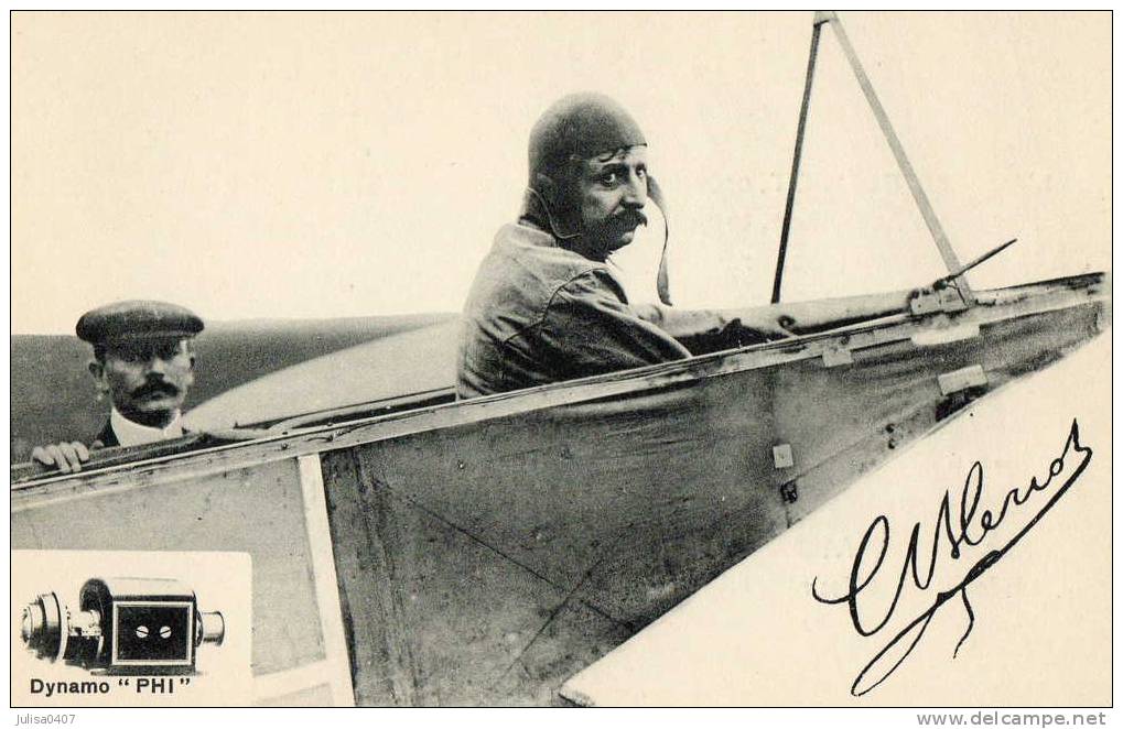 BLERIOT Carte Publicitaire Pour La Dynamo Phi Aviateur Dans Son Avion Superbe - Piloten