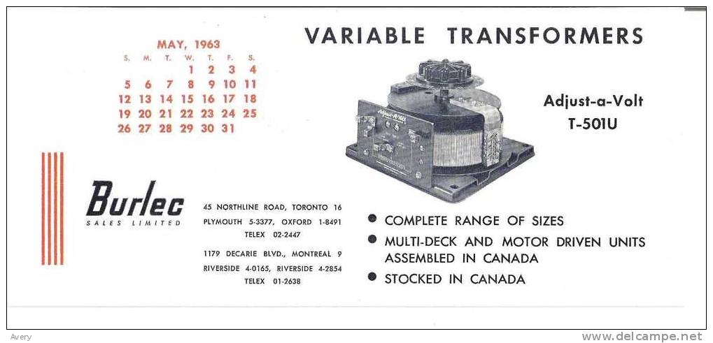 Burlec Sales Limited Variable Transformers Montreal And Toronto 9in X 41in 23cm X 10cm - Electricité & Gaz