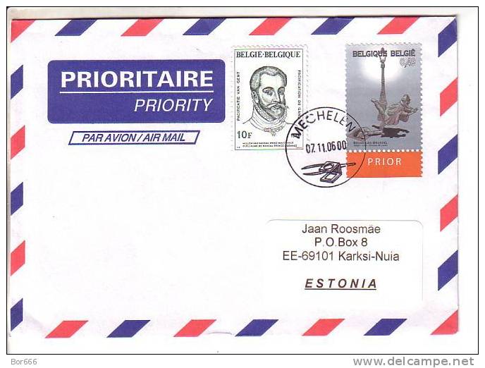 GOOD BELGIUM Postal Cover To ESTONIA 2006 - Good Stamped: Bruxelles; Van Gent - Cartas & Documentos