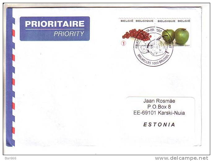 GOOD BELGIUM Postal Cover To ESTONIA 2007 - Good Stamped: Fruits - Covers & Documents