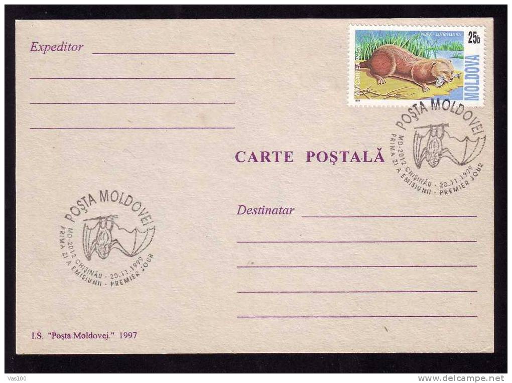 Postcard + Oblitération - Bats + Bats Special Cancel On Card 1999 Moldova ,Moldavie. - Fledermäuse