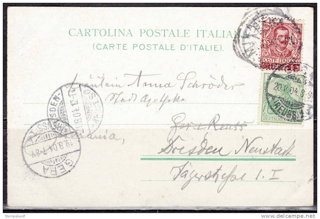 2-Laenderfrankatur, AK Milano Piazza Del Duomo, Je EF, Nach Gera, Weitergeleitet Dresden, Je AK-Stempel 1904 (56126) - Briefe U. Dokumente