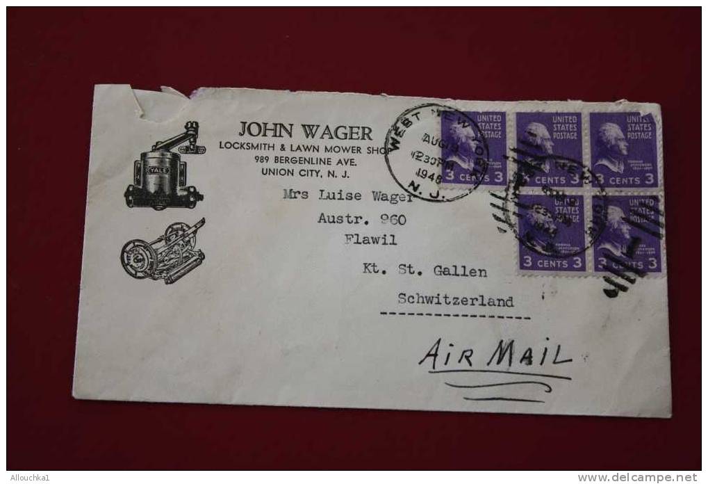 1945 LETTER MARCOPHILIE LETTRE USA ETATS UNIS AMERIQUE UNITED STATES: WEST NEW YORK N.JERSEY P/ ST GALLEN   SUISSE  AIR - Postal History
