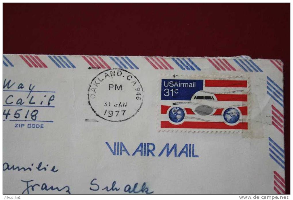 1977 LETTER MARCOPHILIE LETTRE USA ETATS UNIS AMERIQUE UNITED STATES: OAKLAND CALIFORNIE  POUR KRENZLINGEN  SUISSE - Postal History