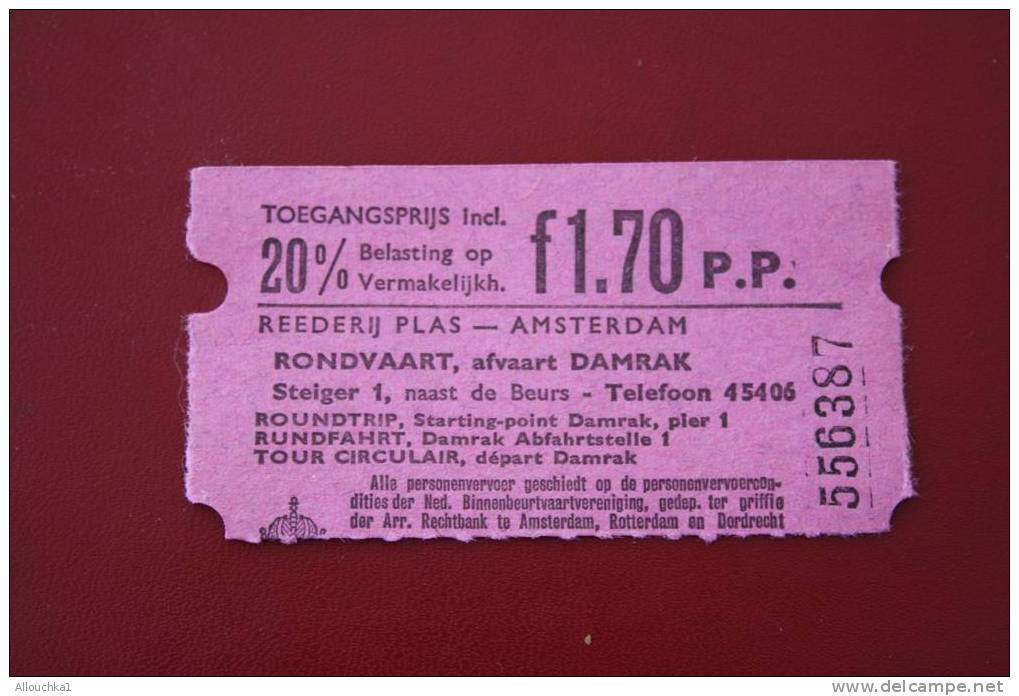 BILLET TICKET  DE CIRCULATION TOUR CICULAIR A AMSTERDAM HOLLANDE PAYS BAS - Mundo