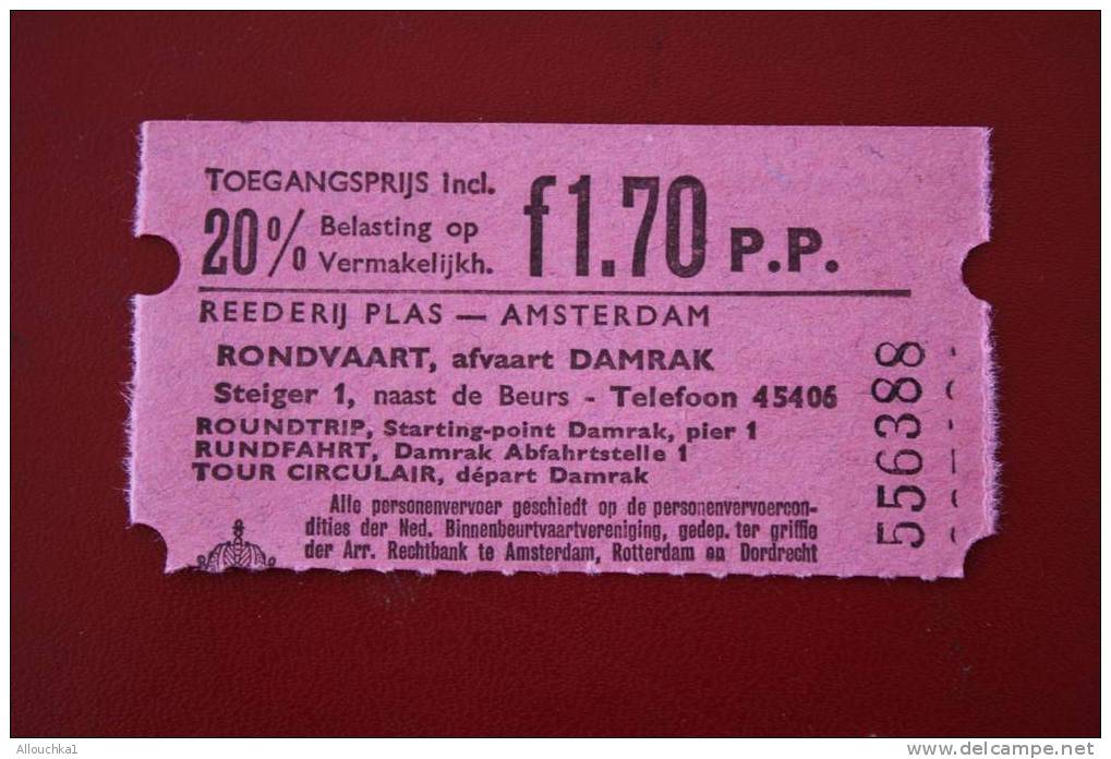 BILLET TICKET  DE CIRCULATION TOUR CICULAIR A AMSTERDAM HOLLANDE PAYS BAS - Mundo